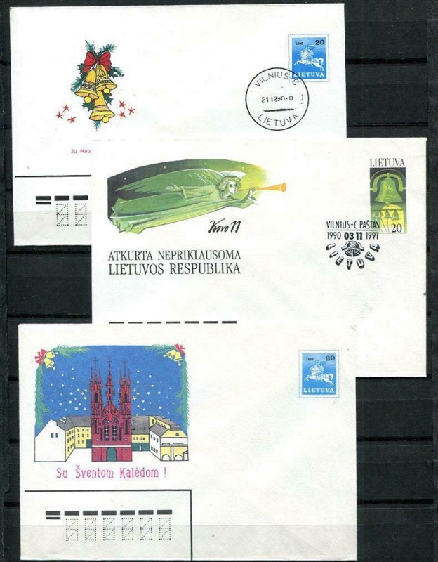 Lithuania 1990/1 3 Postal Stationary Covers Independence New year Christmas 9669 