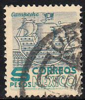 MEXICO 883, $5Pesos 1950 DEF 2nd ISSUE TYPE I. USED, F-VF. (1412)