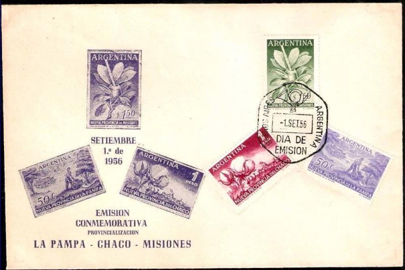 AAF-336 ARGENTINA 1956 FLORA MATE,COTTON,NEW STATES FDC              .