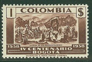 COLOMBIA #463 1p red brown, high value in set, og, LH, VF, Scott $50.00