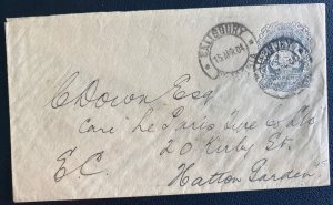 1904 Salisbury Southern Rhodesia Postal Stationery cover To Hatton Garden