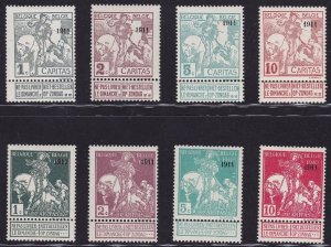 1911 Belgio - Catalogue COB - Overprintta 1911 - n. 92/99 - 8 values - MNH**