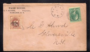 US Hamilton NY Hotel Ad to Gloversville Postage Due J3 c520