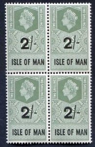 Isle of Man 1961 QEII 2/- on 2/- Revenue Stamp U/M Block of Four