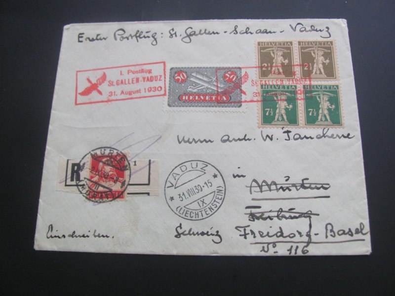 SWITZERLAND 1930 AIRMAIL COVER BOOKLET STAMPS TO BASEL XF (260)