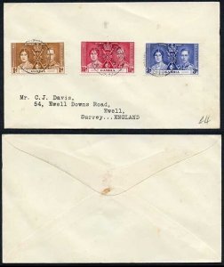 Gambia 1937 Coronation on a Cover