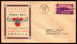 Scott 801 3 Cents Puerto Rico Linprint FDC Typed Address Planty 801-26