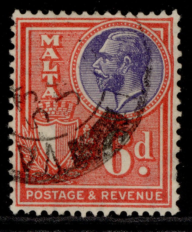 MALTA GV SG165, 6d violet & scarlet, FINE USED. Cat £10.