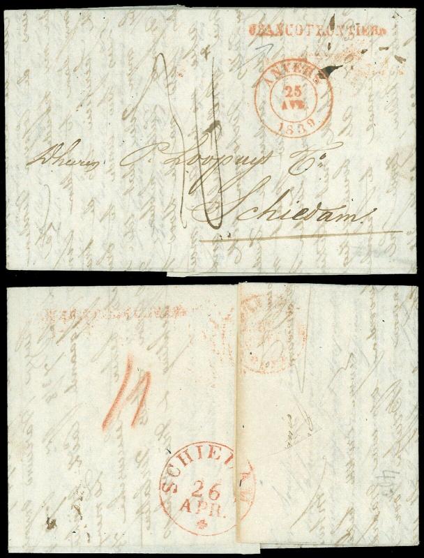 1839 Stampless, ANTWERP - LOOPUYT & CO SCHIEDAM, HOLLAND, Interest Straightline