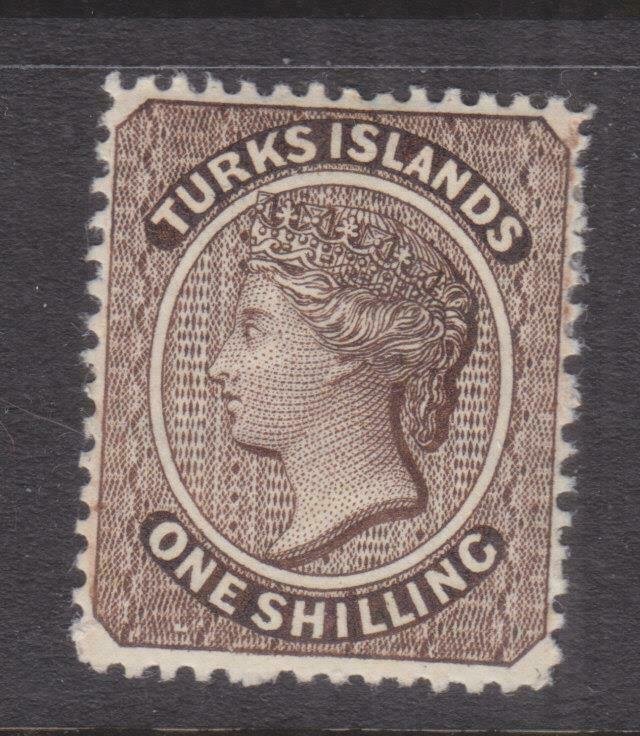 TURKS ISLANDS, 1887 1s. Sepia, lhm.