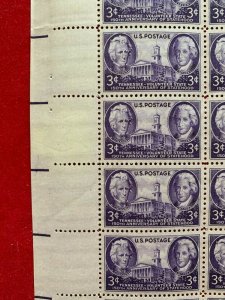 SCOTT 941 SHEET OF 50 TENNESSEE STATEHOOD 3C MNH with writing mark and bending