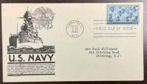 935 CS Anderson black cachet Navy  in World War II FDC 1945