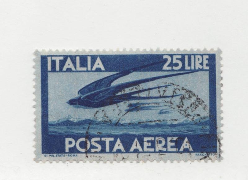 Italy Italia Scott #C111 Θ used 25 Lire airmail postage stamp Posta Aerea