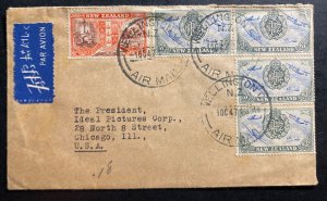 1947 Wellington New Zealand Airmail Cover To Ideal Pictures Chicago IL Usa