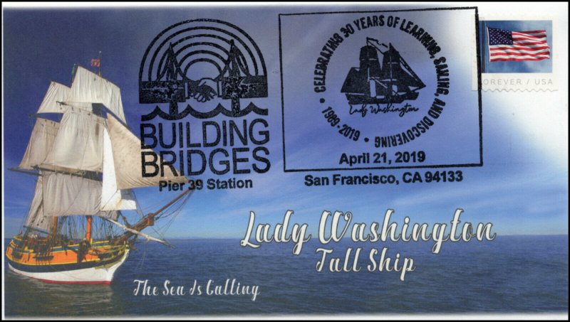 19-235, 2019, Building Bridges, Pictorial Postmark, Event, Lady Washington, Tall