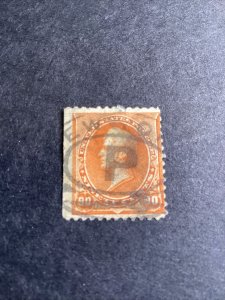 Scott#229 USED 90c Orange Perry 1890 American Bank Note Co. N/G Hinge Remnant