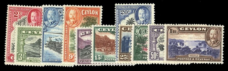 Ceylon #264-274 Cat$73.05, 1935-36 George V, complete set, hinged