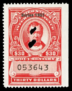 Scott R580 1951 $30.00 Dated Red Documentary Revenue Used F-VF