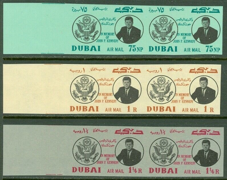 EDW1949SELL : DUBAI 1964 Scott #C25-27 JFK Imperf pairs. Very Fine, Mint NH.