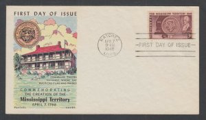 US Planty 955-14 FDC. 1948 3c Mississippi Territory, Fluegel cachet, unaddressed