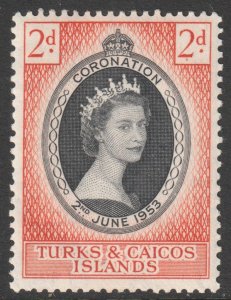 Turks Caicos Scott 118 - SG234, 1953 Coronation 2d MH*