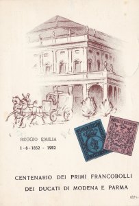 1952 Modena and Parma, no. 689/690 on postcard Recommended with special cancella