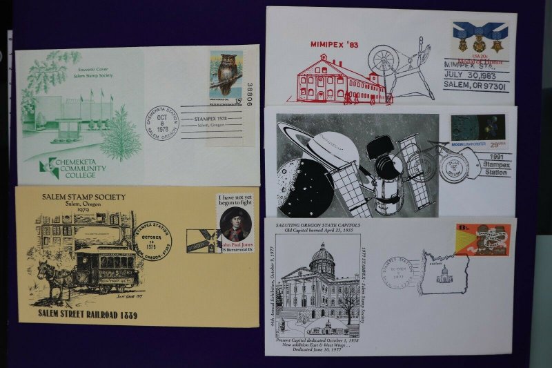 Salem OR stamp society Stampex Mimipex show cachet souvenir cover lot 1978-1991