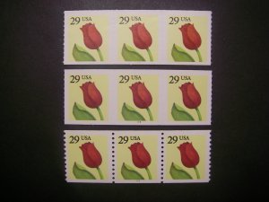 Scott 2525 & 2526, 29 cent Flower, PNC3 Collection of 3, MNH Coil Beauties