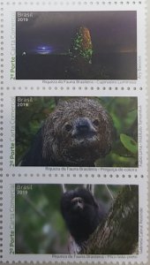 L) 2019 BRAZIL, RICHNESS OF BRAZILIAN FAUNA, MONKEY, NATURE, ANIMALS, STRIP OF 3