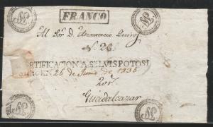 J) 1853 MEXICO, SAN LUIS POTOSI, CERTIFICATION HANDSTAMPS DATING ON REGISTERED F