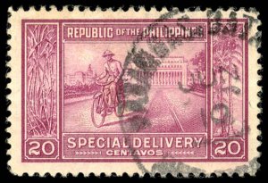PHILIPPINES Sc E11 USED - 1947 20c - Manila Post Office & Messenger