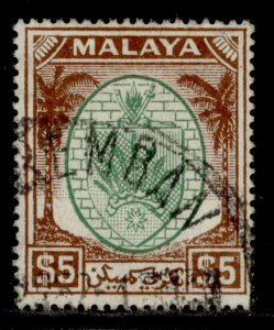 MALAYSIA - Negri Sembilan GVI SG62, $5 green & brown, FINE USED. Cat £120.