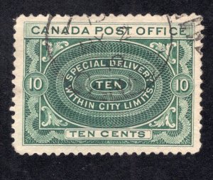 Canada 1898 10c blue green Special Delivery, Scott E1 used, value = $11.00