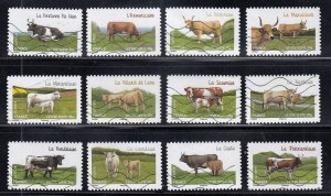 France 2014 Sc#4570-4581 12 different Cattle Breeds of our Regions Used