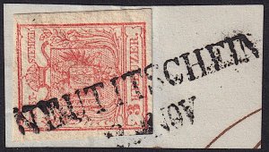 Austria - 1850 - Scott #3 - used on piece - T. III - NEUTITSCHEIN pmk Czech Rep.