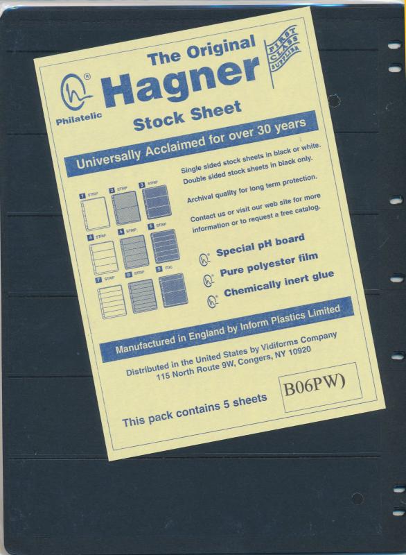 25 HAGNER 6 POCKET BLACK STOCK SHEETS 5 PACKAGES OF 5 - SINGLE SIDED 