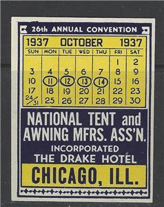 1937 Tent & Awning Convention, Chicago, IL Promotional Poster Stamp  (AW97)