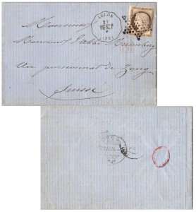 France 30c Ceres 1874 Ablon to Zug, Switzerland with red boxed PD.