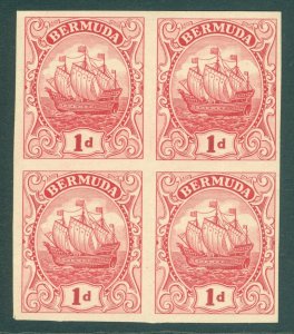 Bermuda 1910-34. 1d plate 111 imperforate plate proof block of 4 in carmine...