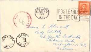 New Zealand 2d KGVI 1951 Invercargill, N.Z. to Washington, D.C. Shortpaid so ...