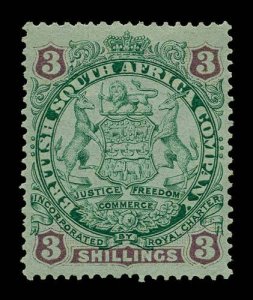 RHODESIA Scott #36 (SG 36) 1896 coat of arms, unused, HR, pin hole, dist. gum