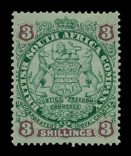 RHODESIA Scott #36 (SG 36) 1896 coat of arms, unused, HR, pin hole, dist. gum