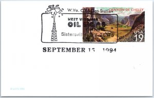 US POSTAL CARD SPECIAL CANCEL WEST VIRGINIA OIL & GAS SISTERVILLE WV 1994