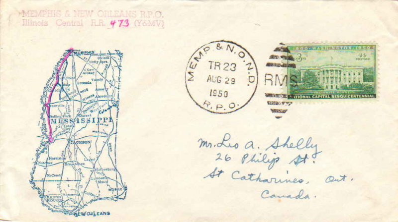 United States U.S. R.P.O.'s Memp. & N. O. N. D. 1950 429-I-2  Philatelic.