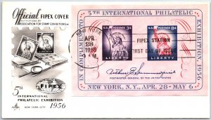 U.S. FIRST DAY COVER OFFICIAL FIPEX SOUVENIR SHEET TIED TO ARTCRAFT CACHET 1956