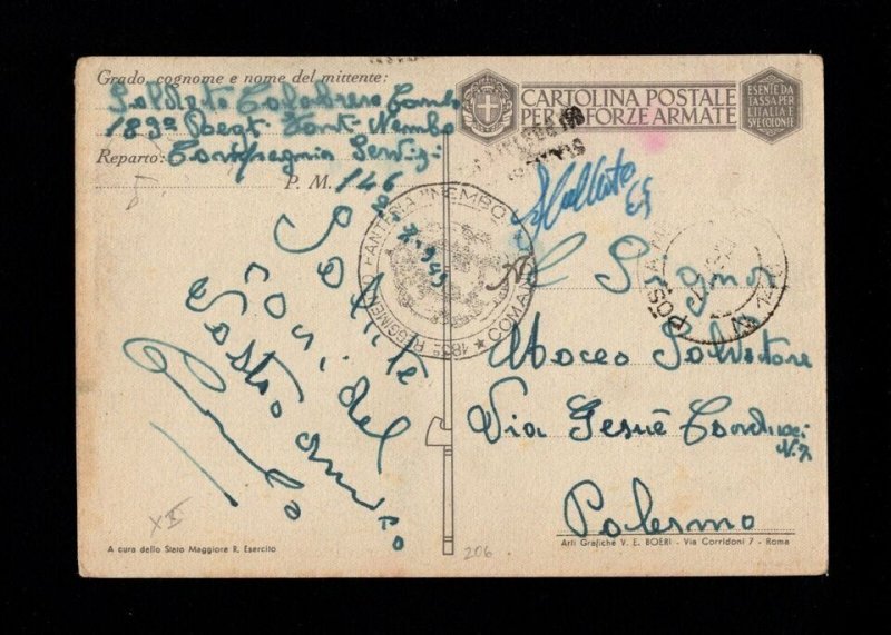 Italy WWII Paratroopers Parachutists Battle Scene 1943 Postcard u