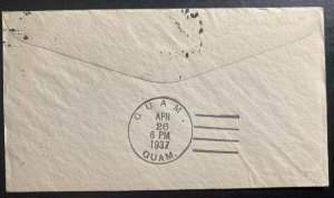 1937 Honolulu Hawaii Airmail First Flight Cover FFC To Guam island Trans Pacific