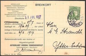 1917 SWEDEN SINGLE ON POSTCARD