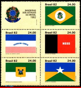 1830 BRAZIL 1982 STATE FLAGS, COAT OF ARMS, MI# 1937-41 , SET AND LABEL MNH