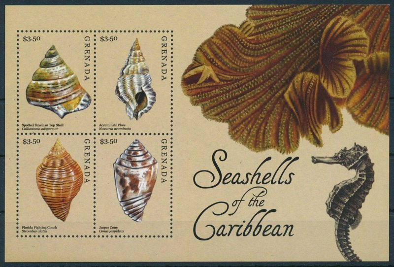 [109145] Grenada 2013 Marine life seashells seahorse Mini sheet MNH